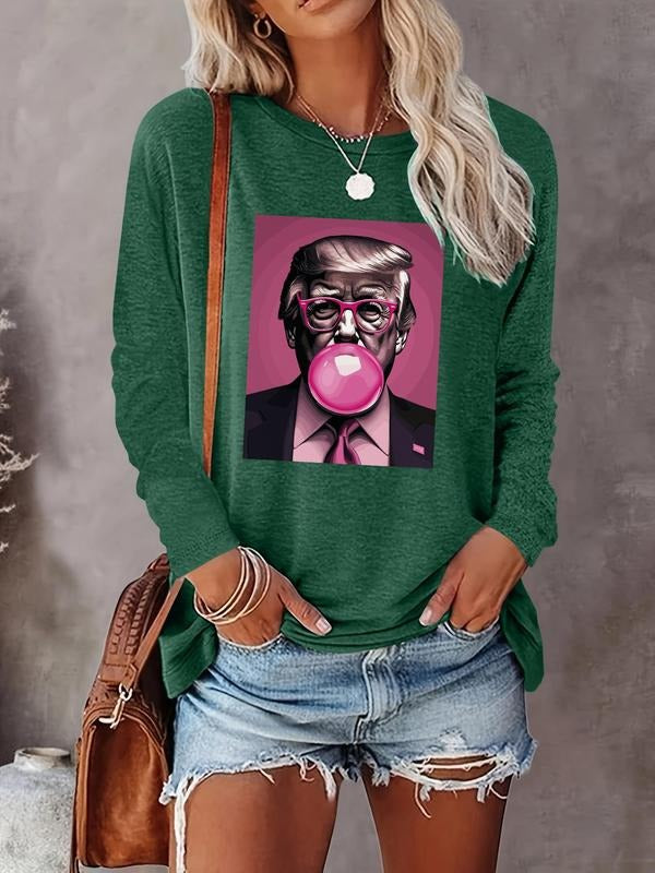 Women's Figure Print Round Neck T-shirt, Casual Long Sleeve Crew Neck T-shirt for Daily Wear, Ladies Clothes for All...
