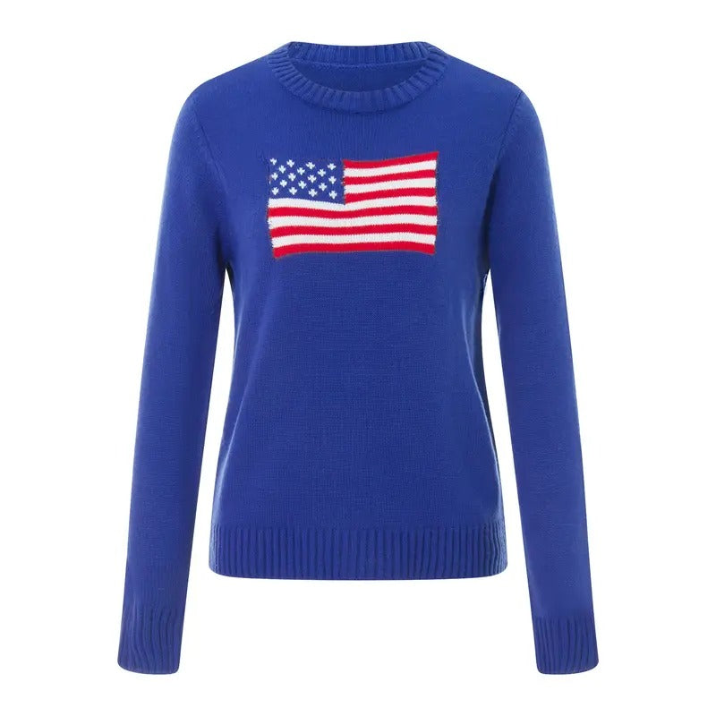 Women's Flag Sweaters Casual Long Sleeve Crew Neck Loose Fit Knit Pullover Jumper Tops Spring Womenswear T-Shirts,...