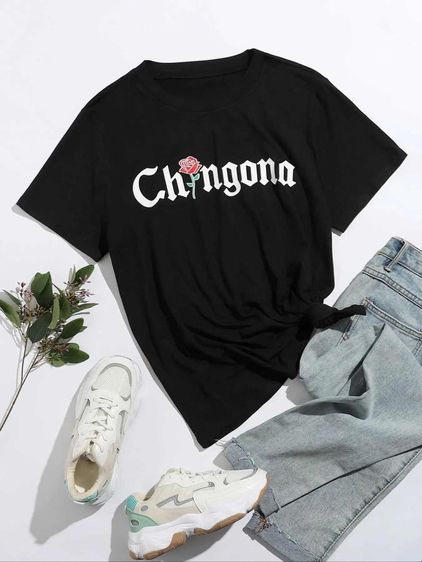 Women's Floral & Letter Print Drop Shoulder Tee, Casual Short Sleeve Round Neck T-Shirt for Summer, Women's Top for Daily...