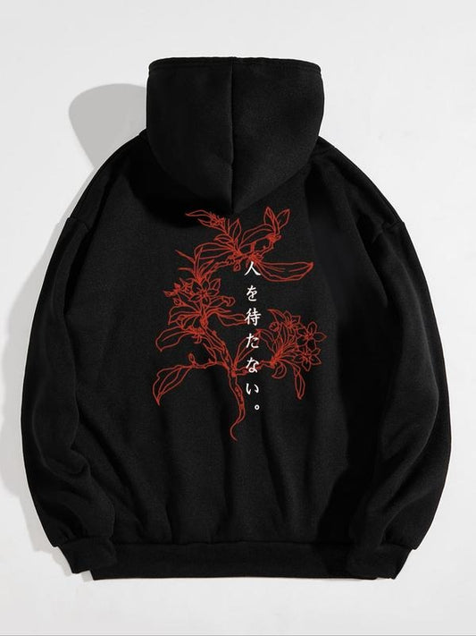Women's Floral Print Drop Shoulder Hoodie, Casual Drawstring Pocket Hooded Sweatshirt for Fall & Winter, Women's Clothes...