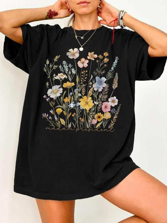 Women's Floral Print Round Neck Tee, Fashion Casual Crew Neck T-shirt for Daily Holiday Vacation Outdoor Wear, Ladies...