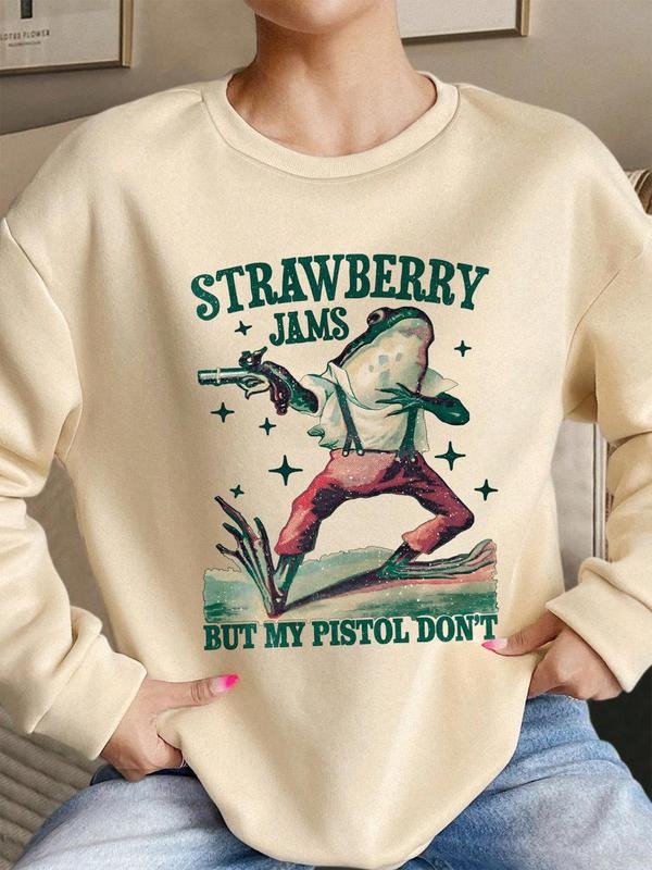 Women's Frog Print Crew Neck Sweatshirt, Fashion Casual Long Sleeve Pullover, Women's Top for Fall & Winter T-Shirts, Hoodie