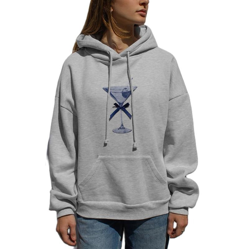 Women's Goblet Print Hoodie Loose Long Sleeve Hooded Sweatshirt with Front Pocket Casual Streetwear for Winter Fall Lady...
