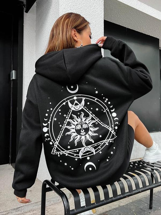 Women's Graphic Drop Shoulder Drawstring Hoodie, Casual Pocket Long Sleeve Hooded Sweatshirt, Ladies Fall & Winter...