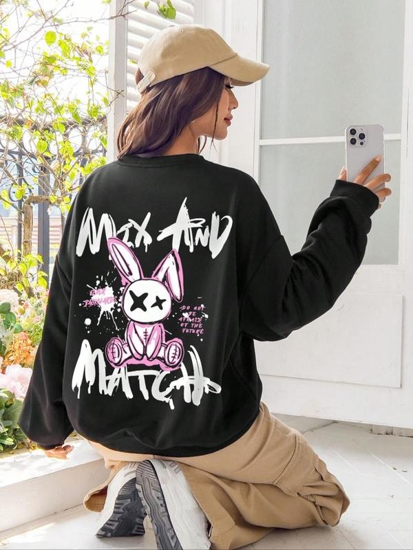 Women's Graphic Drop Shoulder Sweatshirt, Fashion Casual Crew Neck Pullover for Daily Holiday Outdoor Wear, Women Clothes...