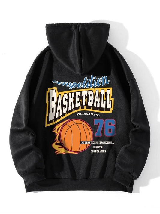 Women's Graphic Print Drawstring Pocket Hoodie, Casual Comfy Drop Shoulder Pullover Hooded Sweatshirt Tops for Daily...