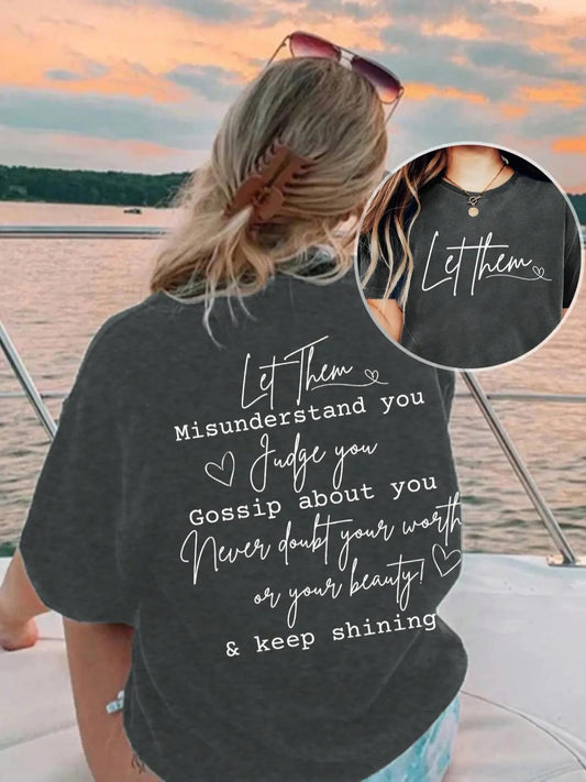 Women's Graphic Print Round Neck Tee, Trendy Casual Crew Neck Short Sleeve T-shirt for Daily Wear, Ladies Spring & Fall...