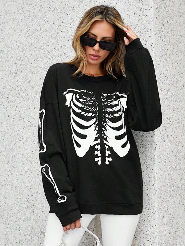 Women's Graphic Round Neck Drop Shoulder Sweatshirt, Fashion Casual Crew Neck Pullover for Daily Holiday Outdoor Wear,...
