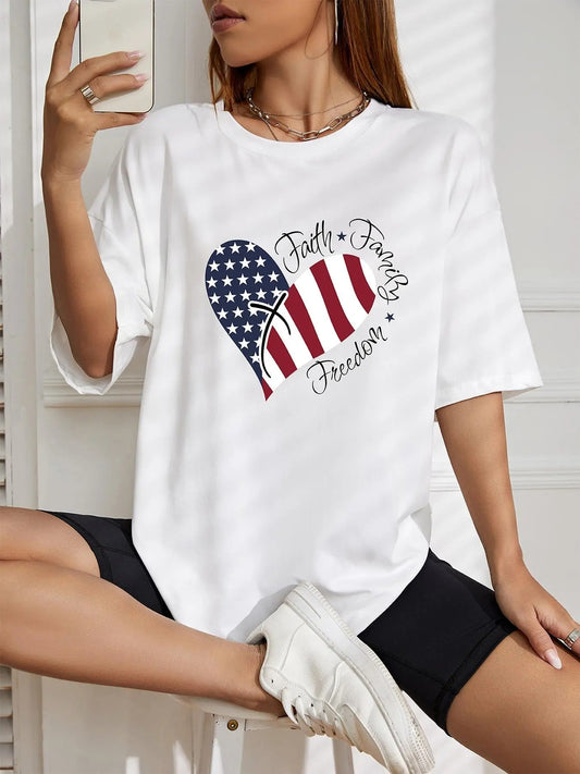 Women's Graphic Round Neck Half Sleeve Tee, Summer Clothes Women, Fashion Casual Crew Neck T-Shirt for Daily Holiday...