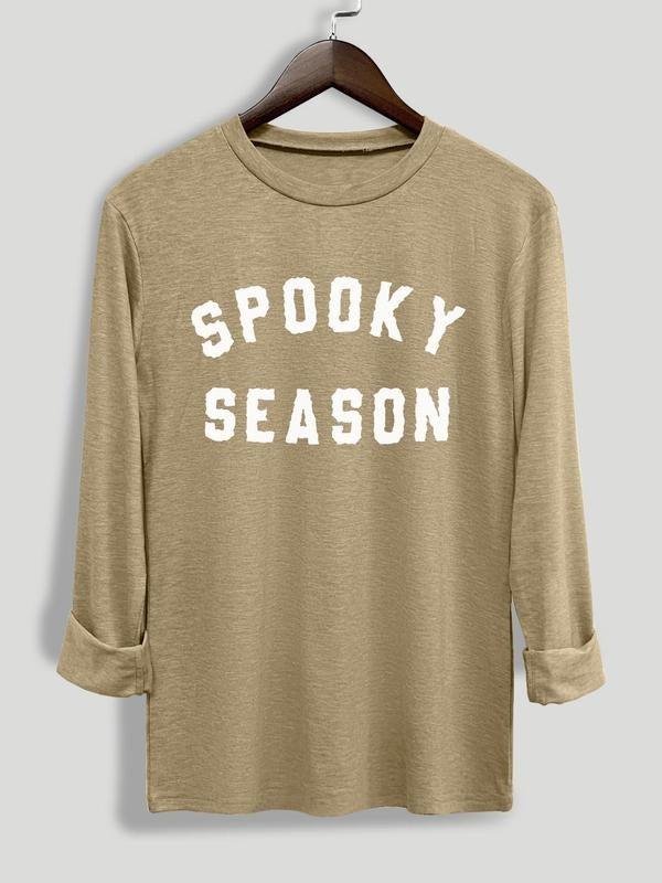 Women's Halloween Letter Print Round Neck Tee, Casual Long Sleeve Crew Neck T-shirt for All Seasons, Fashion Ladies Top...