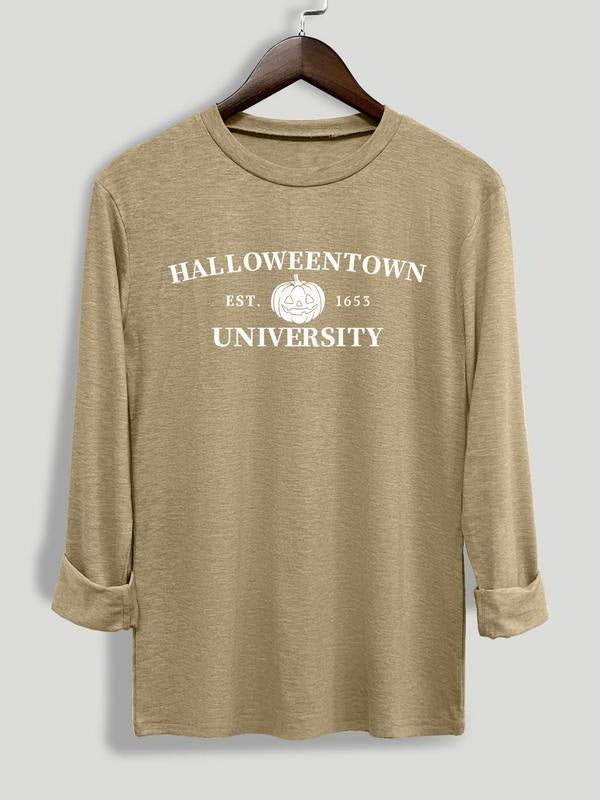 Women's Halloween Print Round Neck Tee, Casual Long Sleeve Crew Neck T-shirt for All Seasons, Ladies Clothes for Daily...