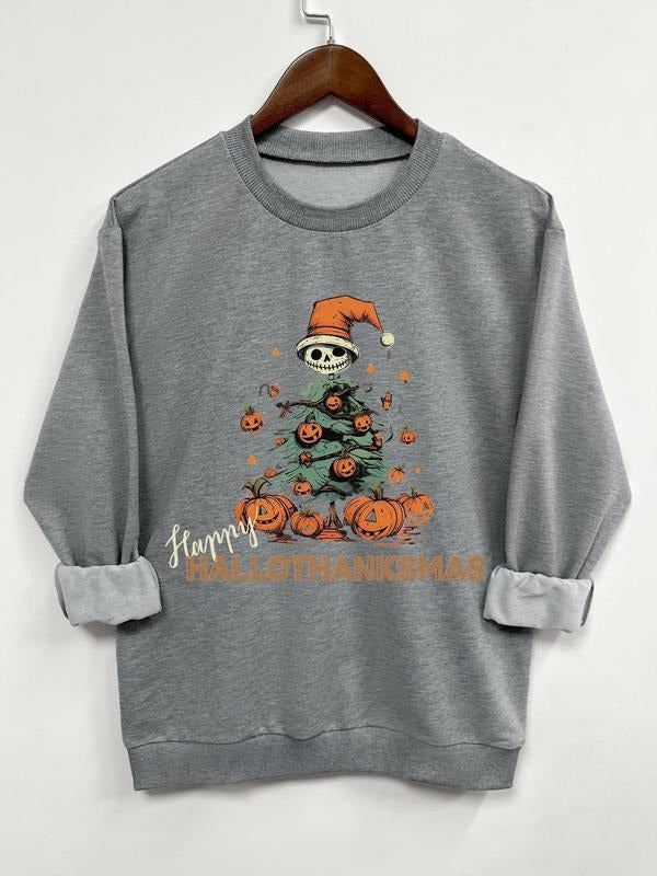Women's Halloween Pumpkin & Letter Print Crew Neck Sweatshirt, Casual Letter Print Long Sleeve Round Neck Pullover for...