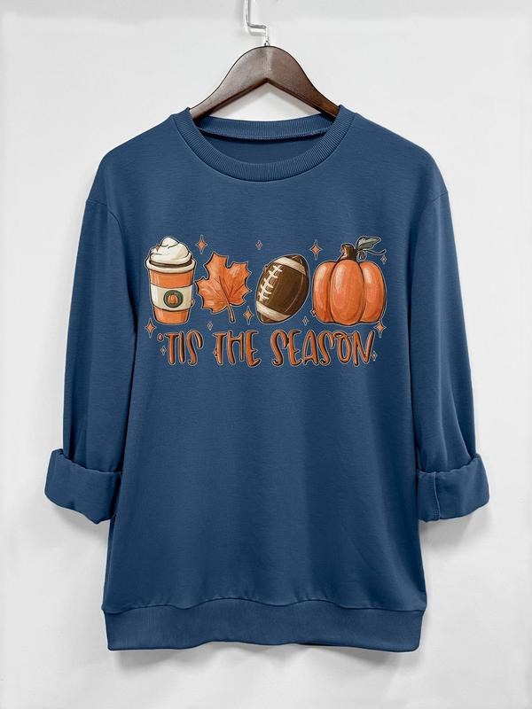 Women's Halloween Themed Letter & Pumpkin Print Crew Neck Sweatshirt, Casual Long Sleeve Pullover for Fall & Winter,...