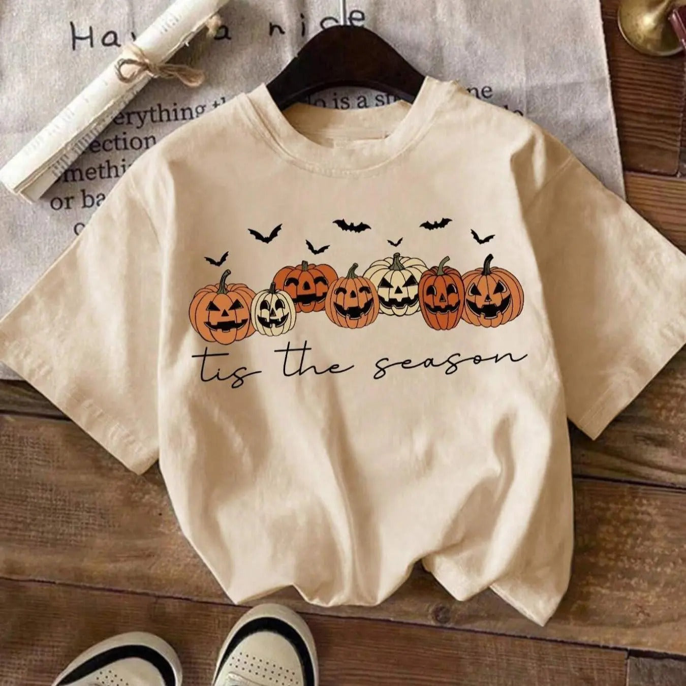 Women's Halloween Themed Letter & Pumpkin Print T-Shirt, Casual Short Sleeve Crew Neck Tee for Summer, Ladies Fashion Top...