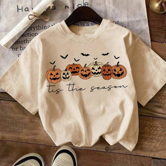 Women's Halloween Themed Letter & Pumpkin Print T-Shirt, Casual Short Sleeve Crew Neck Tee for Summer, Ladies Fashion Top...