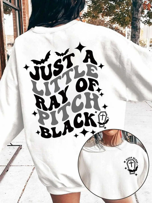 Women's Halloween Themed Letter Print Drop Shoulder Sweatshirt, Casual Long Sleeve Round Neck Pullover for Daily Wear,...