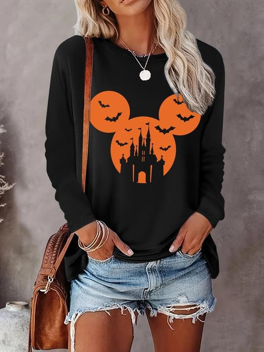 Women's Halloween Themed Round Neck Tee, Casual Long Sleeve Crew Neck Top for Fall & Winter, Women's Clothes for Daily...