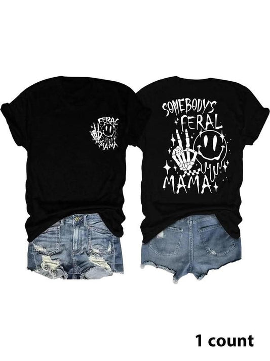 Women's Hand & Figure Print Round Neck Tee, Fashion Casual Crew Neck T-shirt for Daily Holiday Vacation Outdoor Wear,...