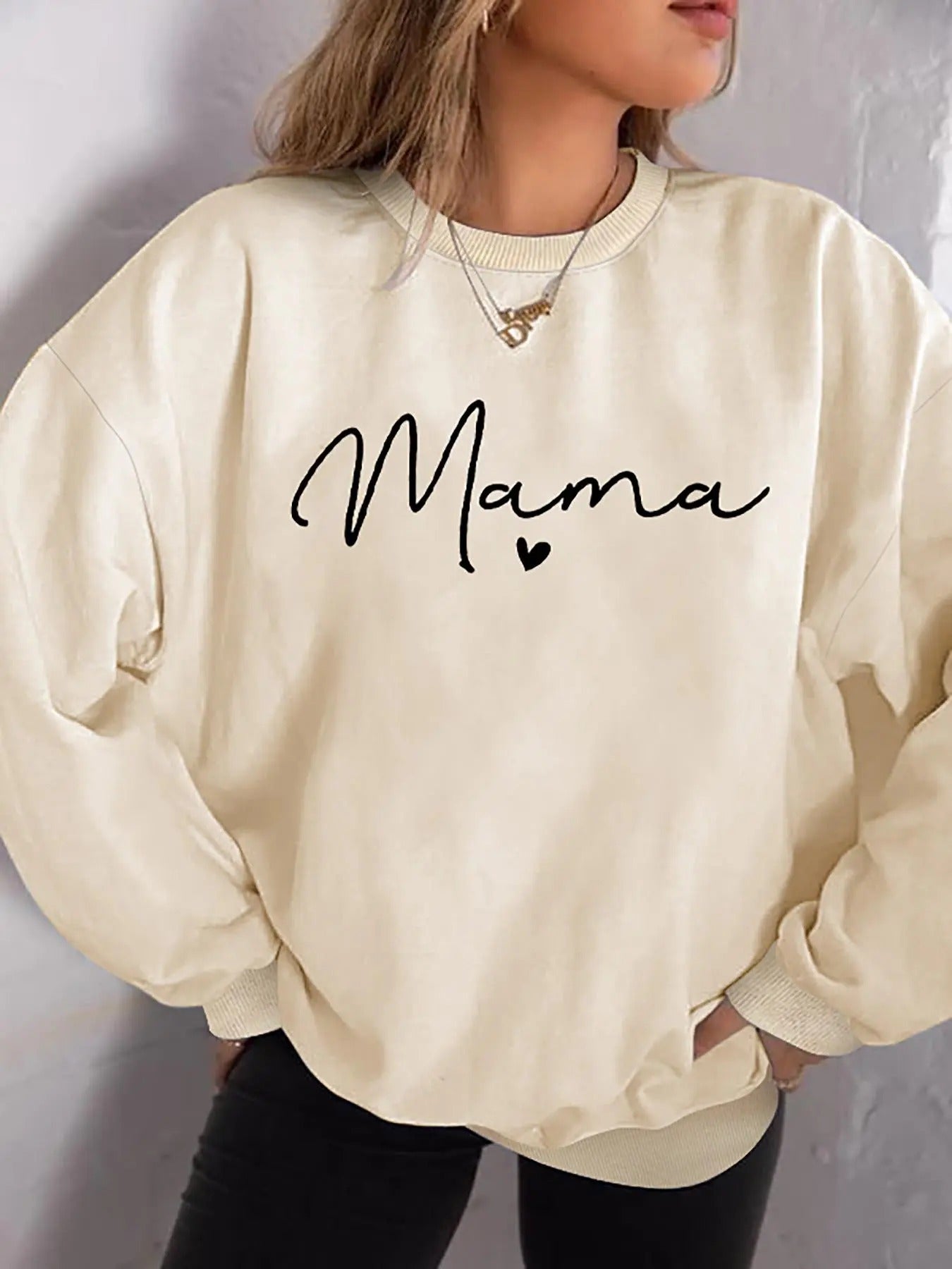Women's Heart & Letter Print Drop Shoulder Sweatshirt, Casual Long Sleeve Round Neck Pullover for Spring & Fall, Ladies...