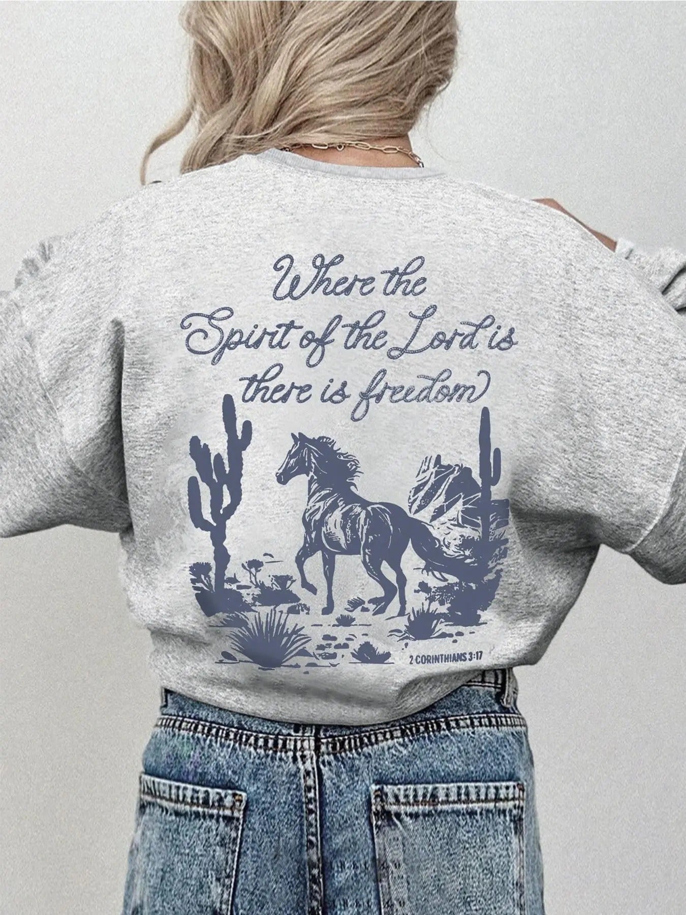 Women's Horse & Letter Print Crew Neck Sweatshirt, Casual Long Sleeve Pullover for Fall & Winter, Women's Clothes for...