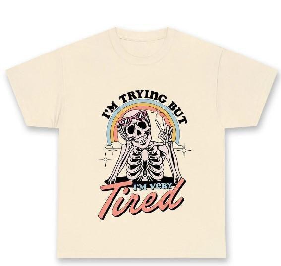Women's I'm Trying But I'm Very Tired Y2K Graphic Tee,  Summer Crewneck Womenswear Top Underwear Streetwear Hoodie,...