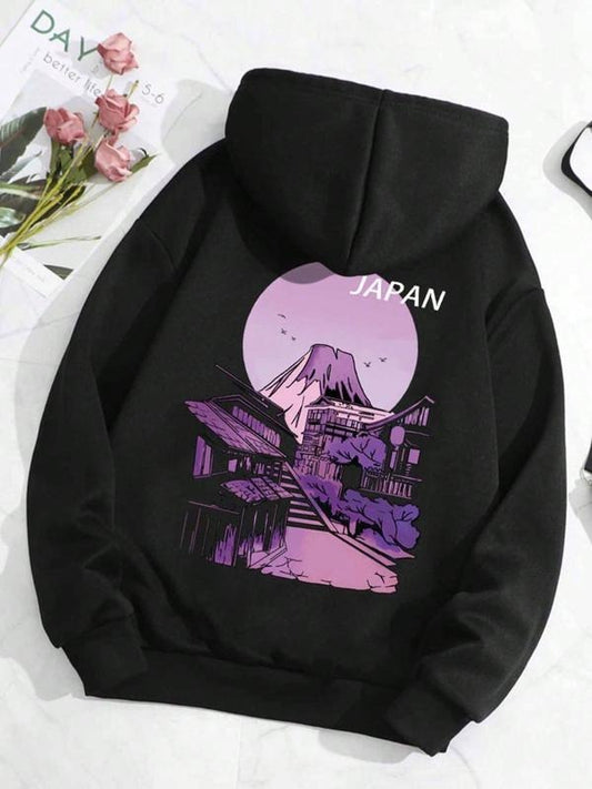 Women's Landscape Print Drop Shoulder Hoodie, Casual Fashion Drawstring Pocket Hooded Sweatshirt for Daily Holiday...