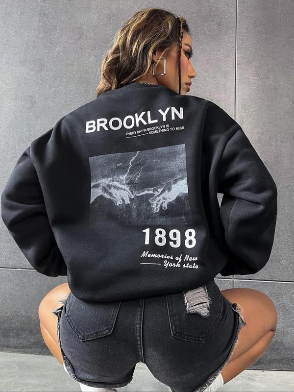 Women's Landscape Print Drop Shoulder Sweatshirt, Casual Long Sleeve Round Neck Pullover For Fall & Winter, Women's...