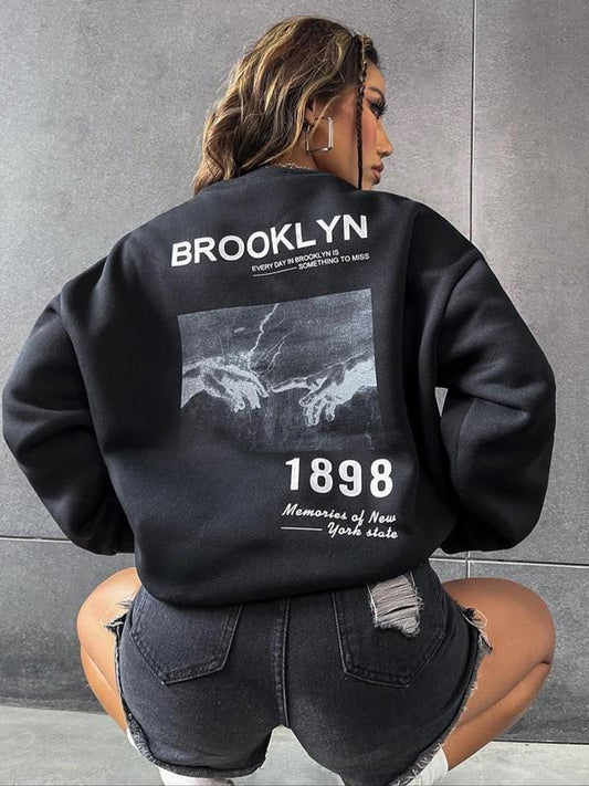 Women's Landscape Print Drop Shoulder Sweatshirt, Casual Long Sleeve Round Neck Pullover For Fall & Winter, Women's...