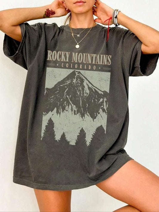 Women's Landscape Print Drop Shoulder Tee, Casual Half Sleeve Round Neck T-shirt for Daily Wear, Ladies Clothes for All...