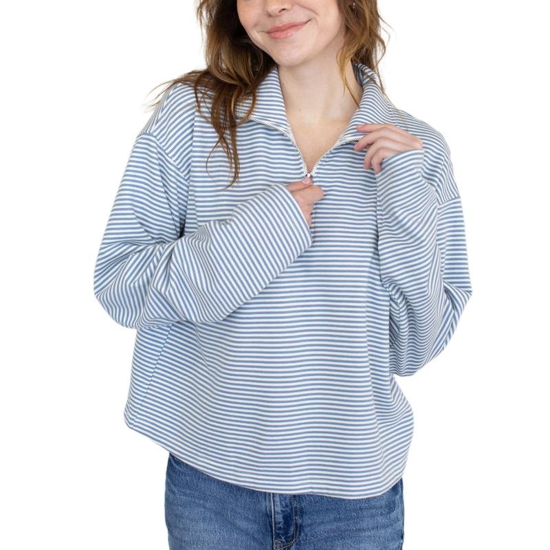 Women's Lapel Collar Tops Casual Long Sleeve Quarter Zip Loose Fit T-Shirts Pullovers Hoodie, Sweatshirt | WearSparks.com