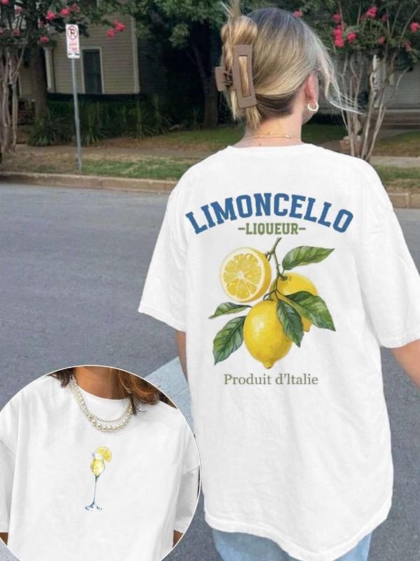Women's Lemon & Letter Print Round Neck Tee, Casual Short Sleeve T-shirt for Summer, Ladies Clothes for Daily Wear, Top...
