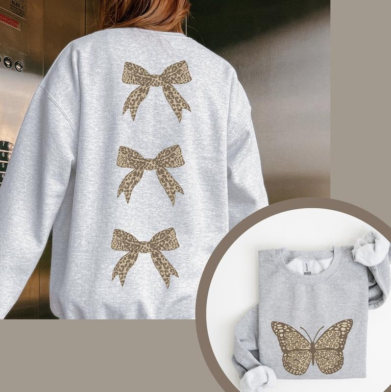 Women's Leopard Letter Print Bow with Butterfly Hoodie, Cute Sweatshirt for Summer, Hoodies Women Clothes for Spring T-Shirts