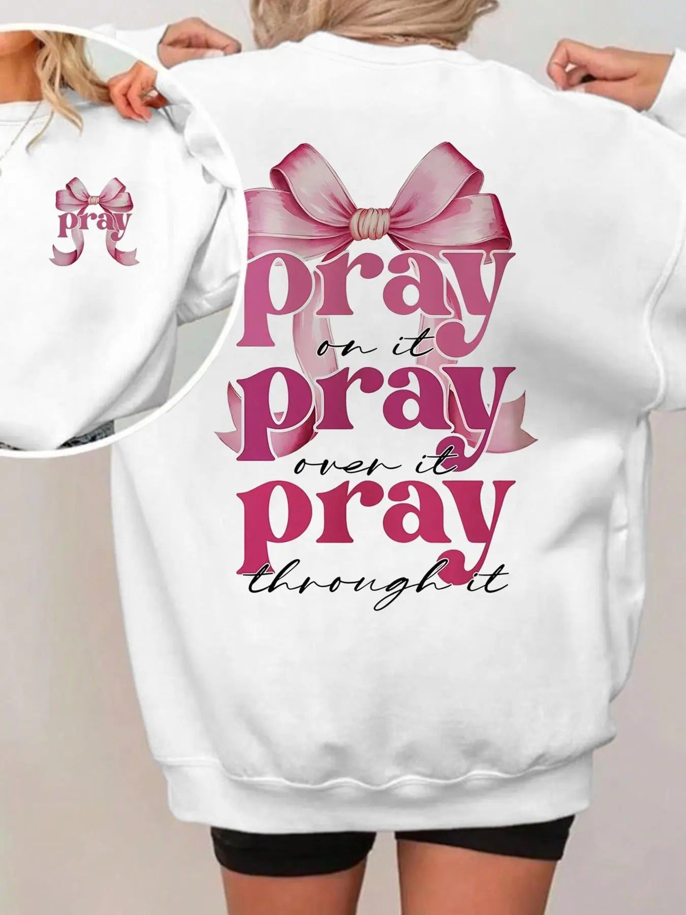 Women's Letter & Bow Print Crew Neck Pullover, Casual Fashion Long Sleeve Sweatshirt for Daily Wear, Ladies Fall & Winter...