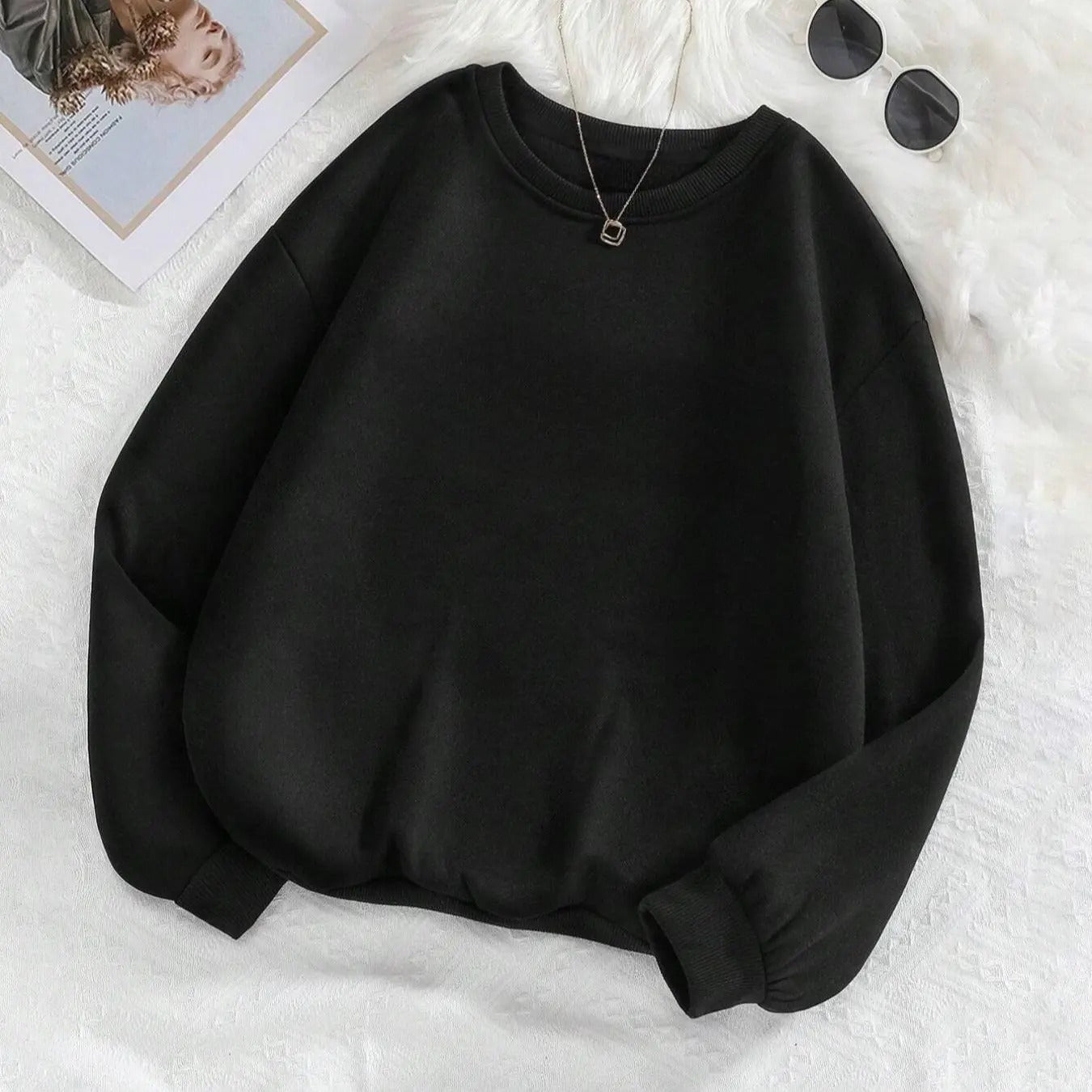Women's Letter & Christmas Deer Print Drop Shoulder Pullover, Casual Plain Long Sleeve Round Neck Sweatshirt for Fall &...