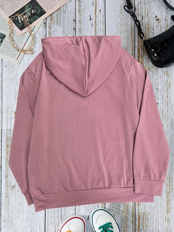 Women's Letter & Christmas Print Pocket Hoodie, Casual Long Sleeve Drawstring Hooded Sweatshirt for Fall & Winter,...
