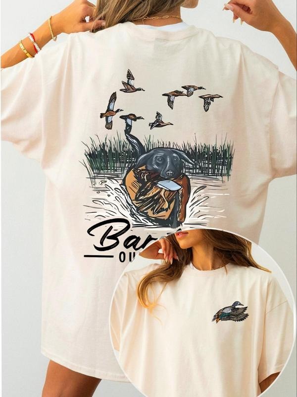 Women's Letter & Dog Print Round Neck Tee, Casual Short Sleeve Crew Neck T-shirt for Summer, Fashion Women's Top for...