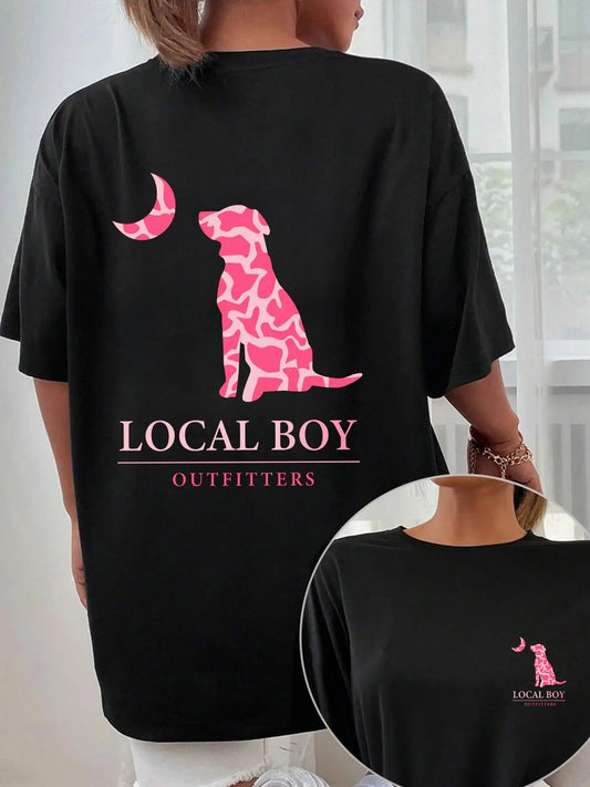 Women's Letter & Dog Print Round Neck Tee, Fashion Casual Crew Neck T-shirt for Daily Holiday Vacation Outdoor Wear,...