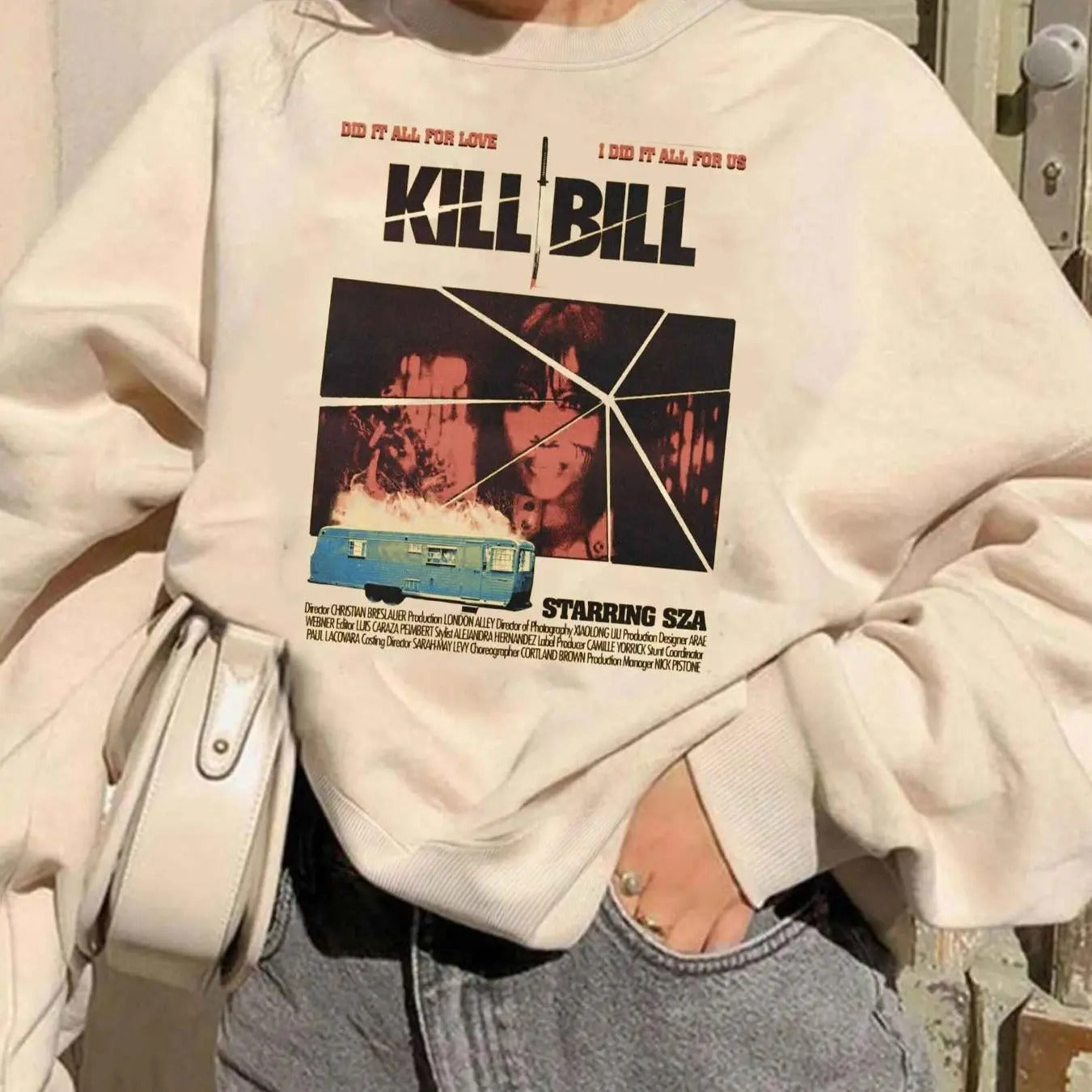 Women's Letter & Figure Print Drop Shoulder Sweatshirt, Casual Long Sleeve Round Neck Pullover for Fall & Winter, Women's...