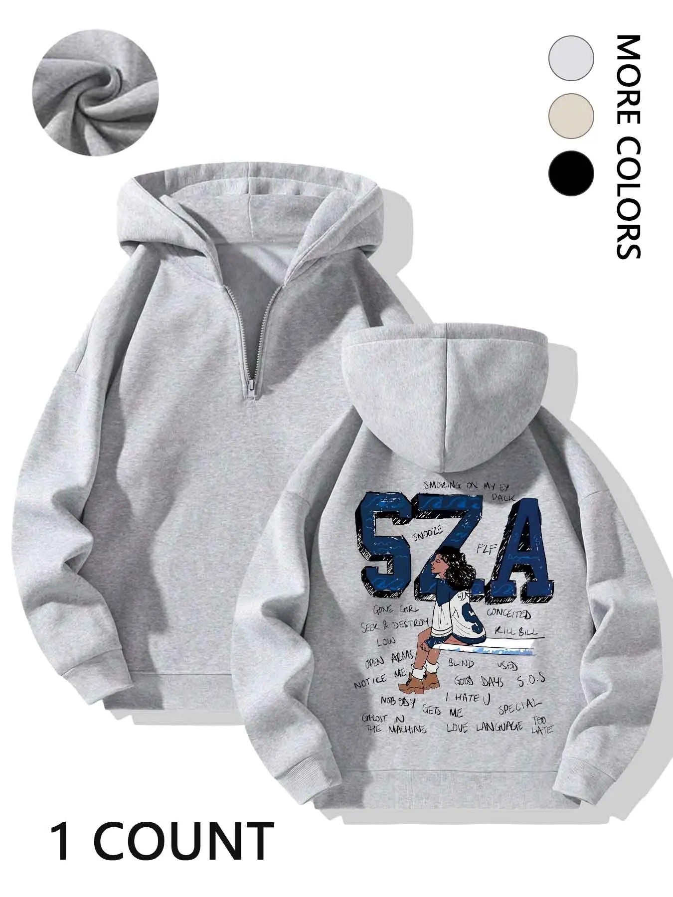 Women's Letter & Figure Print Half Zip Hoodie, Casual Long Sleeve Hooded Sweatshirt for Fall & Winter, Women's Clothes...