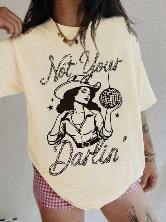 Women's Letter & Figure Print Round Neck Tee, Casual Half Sleeve Crew Neck T-shirt for Summer, Fashion Women's Top for...