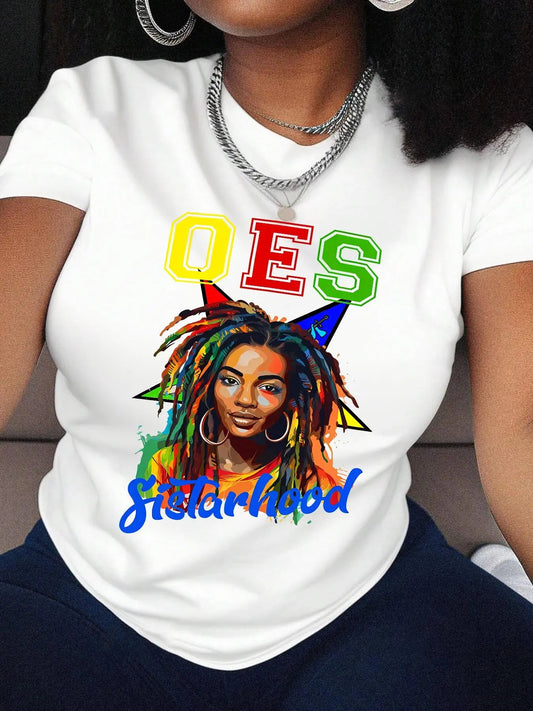 Women's Letter & Figure Print Round Neck Tee, Fashion Casual Crew Neck Short Sleeve T-Shirt for Daily Holiday Vacation...