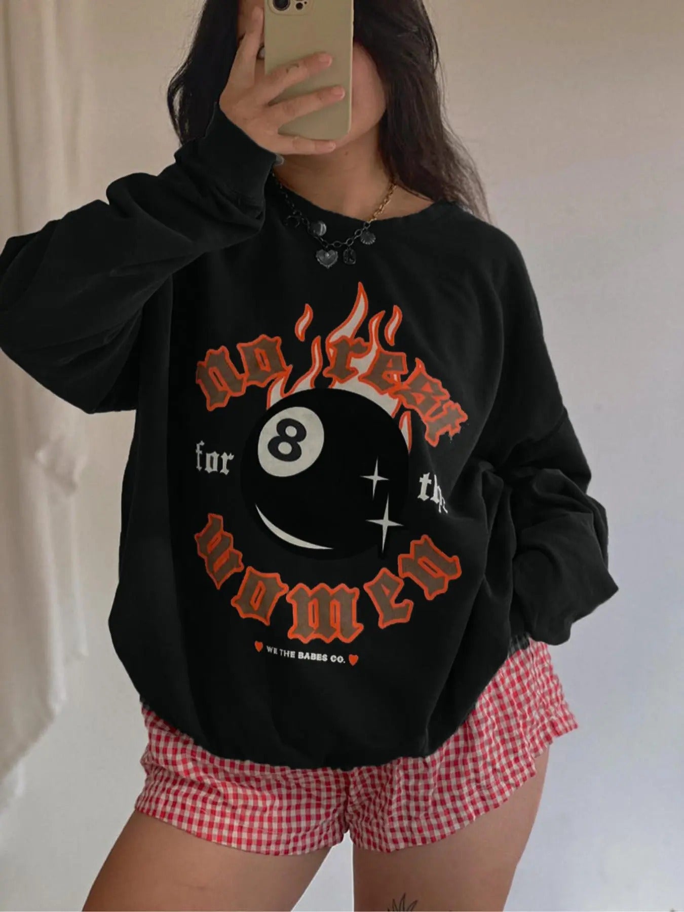 Women's Letter & Fire Print Round Neck Pullover, Fashion Casual Crew Neck Sweatshirt for Daily Holiday Outdoor Wear,...