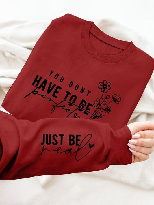 Women's Letter & Flower Print Pullover, Fashion Casual Crew Neck Sweatshirt for Daily Holiday Outdoor Wear, Women...