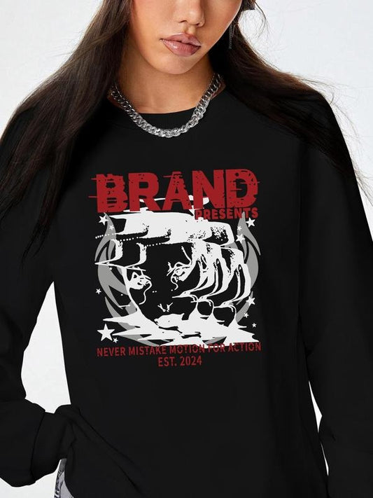 Women's Letter & Graphic Print Drop Shoulder Sweatshirt, Casual Long Sleeve Round Neck Pullover for Fall & Winter,...