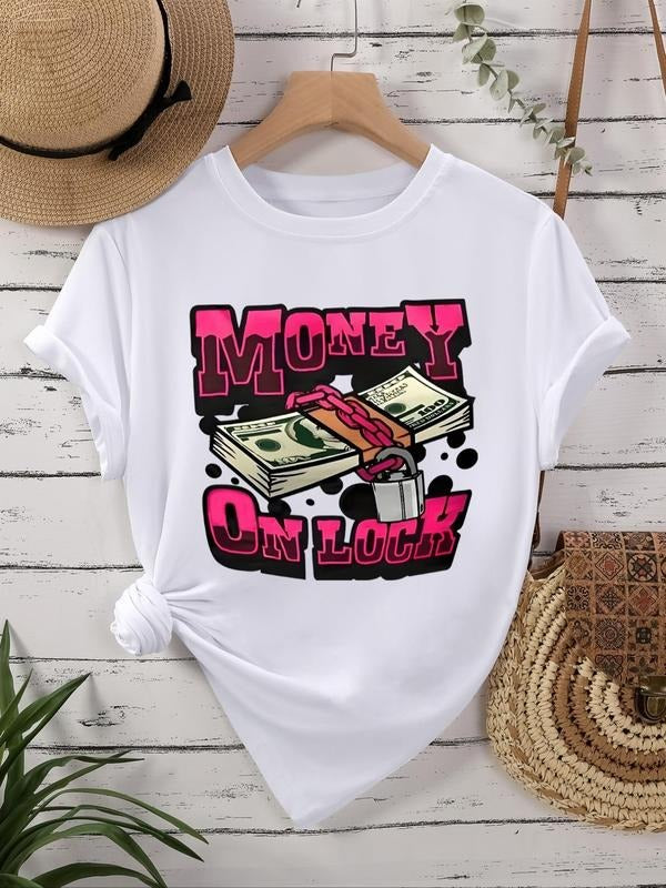 Women's Letter & Graphic Print Round Neck Tee, Fashion Casual Crew Neck T-Shirt for Daily Holiday Vacation Outdoor Wear,...