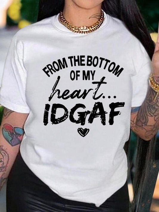 Women's Letter & Heart Print Round Neck Tee, Fashion Casual Crew Neck Short Sleeve T-shirt for Daily Holiday Outdoor...
