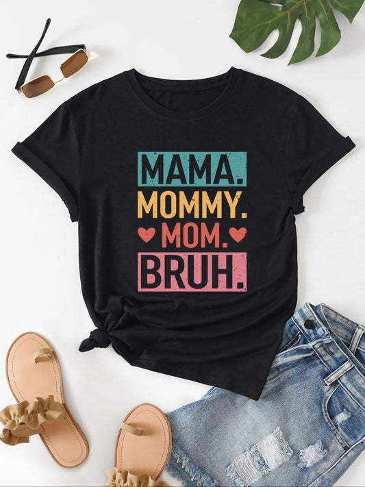 Women's Letter & Heart Print Round Neck Tee, Fashion Casual Graphic Crew Neck Short Sleeve T-Shirt for Daily Holiday...