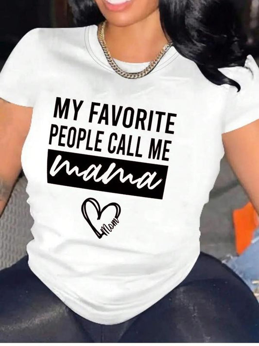 Women's Letter & Heart Print Round Neck Tee, Fashion Casual Short Sleeve T-Shirt for Daily Outdoor Wear, Ladies Clothes...