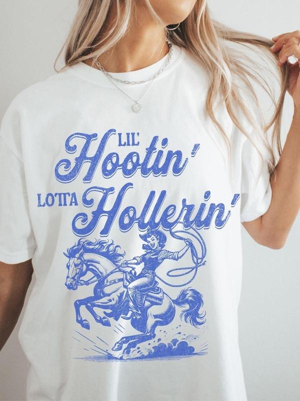 Women's Letter & Horse Print Round Neck Tee, Casual Short Sleeve Crew Neck T-shirt for Spring & Fall, Fashion Women's Top...