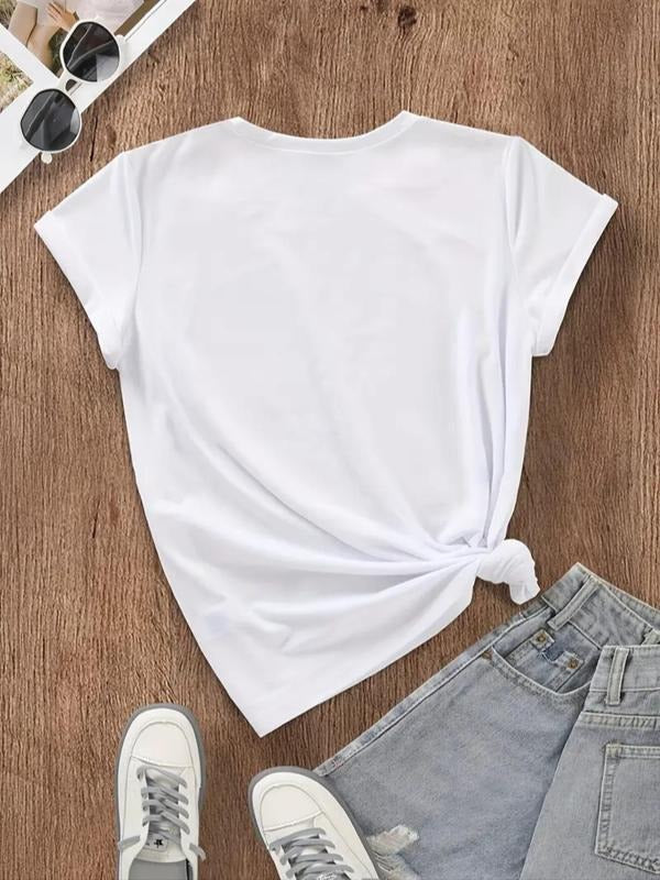 Women's Letter & Lip Print Round Neck Graphic Tee, Vintage Trendy Casual Short Sleeve T-shirt for Daily Wear, Ladies...
